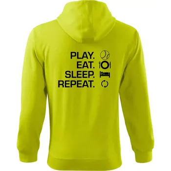 Pánská mikina Play Eat Sleep Repeat tenis - Mikina s kapucí na zip trendy zipper - S ( Limetková )