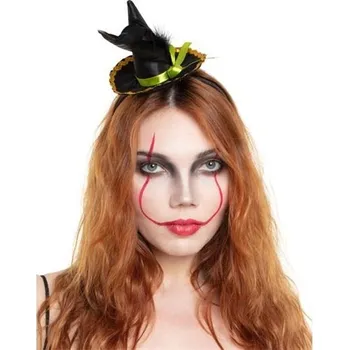 Karnevalový doplněk Folat Čarodějnická čelenka - Čarodějnický klobouk s peřím
