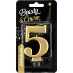 Svíčka dortová číslice 5 metalická, zlatá 8 cm