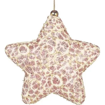 Guirca Dekorace závěsná Hvězda třpytivá s krajkou Rose Gold 12 cm