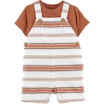 Kojenecká souprava CARTERS CARTER'S Set 2dílný triko kr. rukáv, kraťasy na kšandy Brown Stripes kluk NB/vel. 56