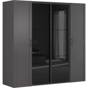 Šatní skříň Skříň Flex 220 - Black Red White - BRW Grafit/Grafit/Černý lesk 220x218 cm