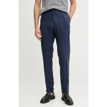 Lněné kalhoty Emporio Armani pánské, tmavomodrá barva, přiléhavé, 01P590 01448 01P590.01448.NOS 59X, vel. 48