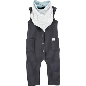 Kojenecká souprava CARTER'S Set 2dílný overal bez rukávů, bryndáček Charcoal chlapec LBB NB/ vel. 56