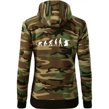 Dámská mikina Evoluce vojáka - sniper - Dámská mikina trendy zipper s kapucí - S ( Hnědý maskáč )