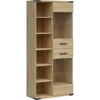 Knihovna Vysoká dvoudveřová vitrína s otevřenými výklenky do studentského pokoje Lara - Black Red White - BRW Jesion Belarus 90x197,5 cm