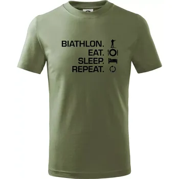Chlapecké oblečení Biathlon Eat Sleep Repeat - Tričko dětské bavlněné - 146 cm/10 let ( Khaki )