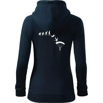 Dámská mikina Evoluce parašutista seskok - Dámská mikina trendy zipper s kapucí - L ( Námořní modrá (velmi tmavá - téměř černá) )