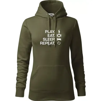 Dámská mikina Play Eat Sleep Repeat polo - Mikina dámská Cape s kapucí - L ( Military )