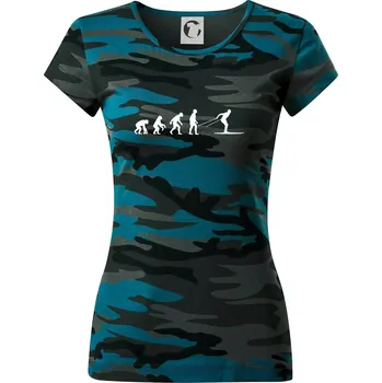 Dámské tričko Evoluce běhu - běžky - Dámské maskáčové triko - L ( Petrolejová maskáč )