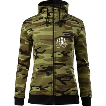 Dámská mikina Bowling kuželky - Dámská mikina trendy zipper s kapucí - S ( Zelený maskáč )