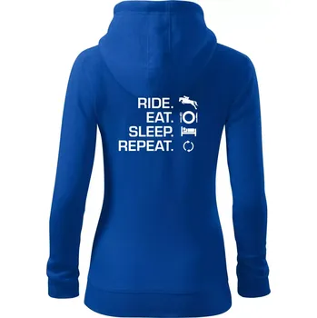 Dámská mikina Ride Eat Sleep Repeat koně - Dámská mikina trendy zipper s kapucí - 2XL ( Královská modrá )