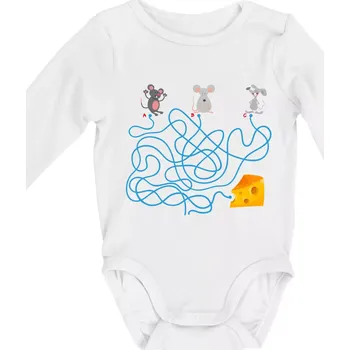 Myší cesta hlavolam - Body kojenecké s dlouhým rukávem - Dlouhý r. 3-6 měs ( Bílá )