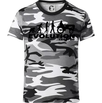 Evoluce traktor - Dětské maskáčové triko - 146 cm/10 let ( Šedý maskáč )