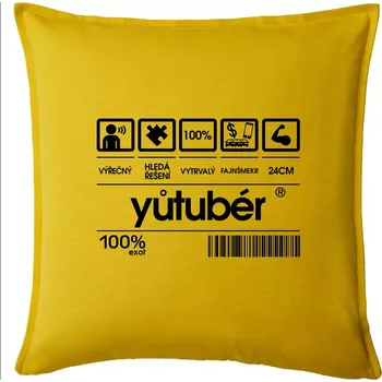 Polštář Čárový kód - youtuber - Polštář 50x50 - 50x50 - Pouze potah ( Žlutá )