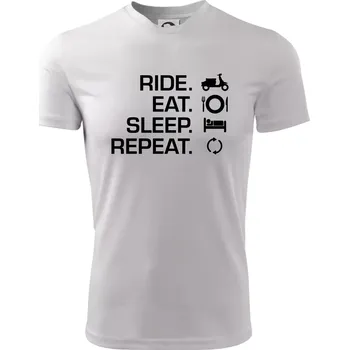 Chlapecké tričko Ride Eat Sleep Repeat moto skútr - Dětské triko sportovní (dresovina) - 134 cm/8 let ( Bílá )