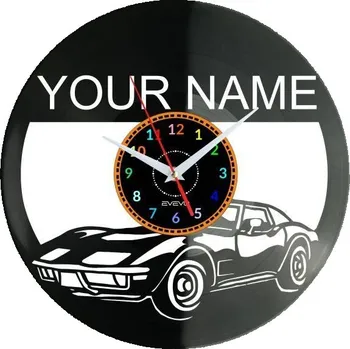 Hodiny STARÉ AUTO TVÉ JMÉNO HODINY NÁSTĚNNÉ DEKORATIVNÍ MODERNÍ VINYLOVÁ DESKA