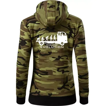Dámská mikina Truck driver evolution - Dámská mikina trendy zipper s kapucí - S ( Zelený maskáč )