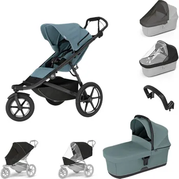 Kočárek THULE Urban Glide 3 Mid Blue magnetická spona + korba Mid Blue + pláštěnka + moskytiéra + madlo + pláštěnka a moskytiéra na korbu