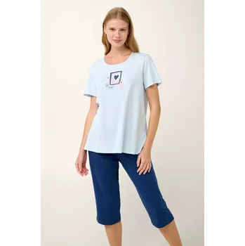 Dámské pyžamo Vamp - Bavlněné dámské pyžamo s potiskem srdíček 20929 - Vamp blue cloud L