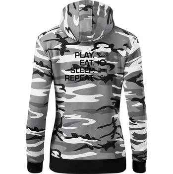 Dámská mikina Play Eat Sleep Repeat florbal - Dámská mikina trendy zipper s kapucí - XL ( Šedý maskáč )