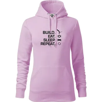 Dámská mikina Build eat sleep repeat - montážní pěna - Mikina dámská Cape s kapucí - XS ( Orchid )