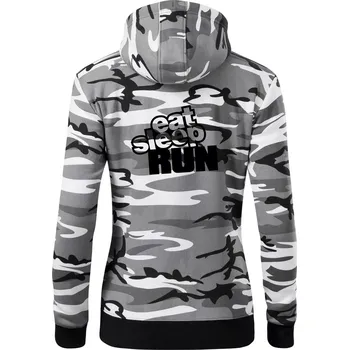 Dámská mikina Eat sleep run velké - Dámská mikina trendy zipper s kapucí - S ( Šedý maskáč )