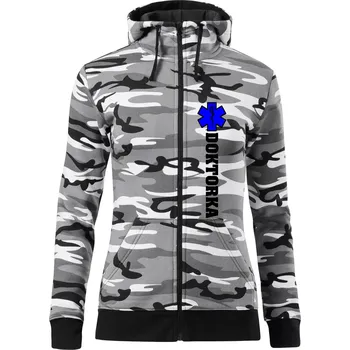 Dámská mikina Hvězda života - doktorka - Dámská mikina trendy zipper s kapucí - L ( Šedý maskáč )