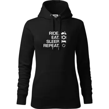 Dámská mikina Ride Eat Sleep Repeat moto skútr - Mikina dámská Cape s kapucí - S ( Černá )