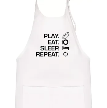 Kuchyňská zástěra Play Eat Sleep Repeat americký fotbal - Dětská zástěra na vaření - Univerzální velikost ( Bílá )