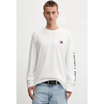 Bavlněné tričko s dlouhým rukávem Tommy Jeans DM0DM21976 béžová 01X, vel. L