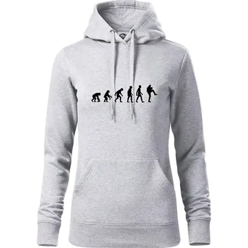 Dámská mikina Evoluce baseball nadhazovač - Mikina dámská Cape s kapucí - M ( Světlešedý Melír )