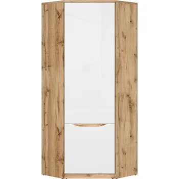 Šatní skříň Rohová skříň Nuis - Black Red White - BRW Dub Wotan / Bílý Lesk 78x197.5 cm