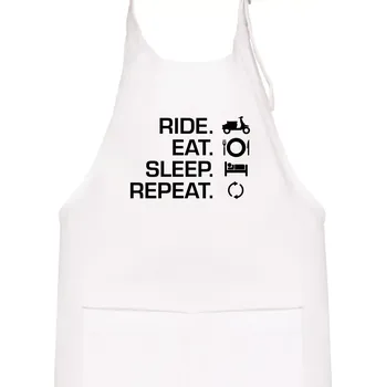 Kuchyňská zástěra Ride Eat Sleep Repeat moto skútr - Dětská zástěra na vaření - Univerzální velikost ( Bílá )