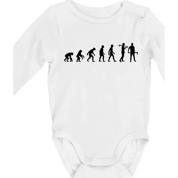 Evoluce dřevorubec - sekera - Body kojenecké s dlouhým rukávem - Dlouhý r. do 3 měs ( Bílá )