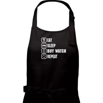 Kuchyňská zástěra Eat sleep buy watch reapeat - Dámská zástěra na vaření - Univerzální velikost ( Černá )