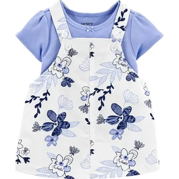 Kojenecká souprava CARTER'S Set 2dílný body kr. rukáv, šaty na kšandy Blue Floral dívka NB/ vel. 56
