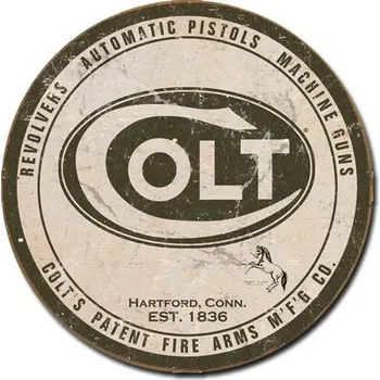 Plechová cedule D.E. metal signs Plechová cedule Colt since 1836 round 30 cm