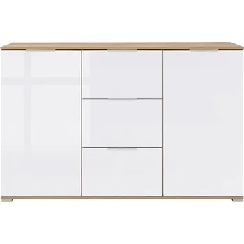 Komoda Komoda Zele - Black Red White - BRW Dub Wotan / Bílý Lesk 135x86 cm