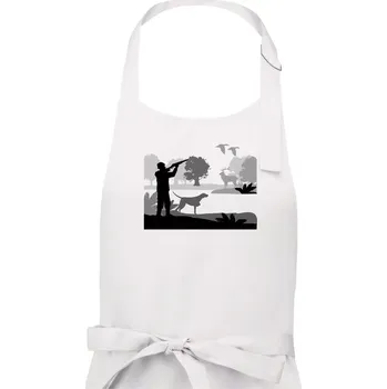 Kuchyňská zástěra Lovec a ohař v lese - Dámská zástěra na vaření - Univerzální velikost ( Bílá )