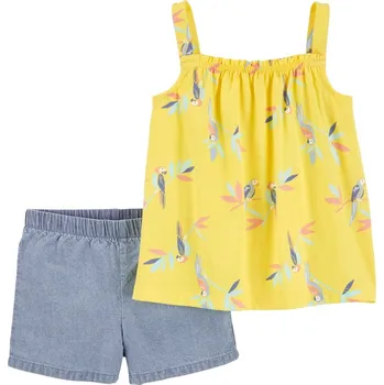 Kojenecká souprava CARTER'S Set 2dílný triko na ramínka, kraťasy Yellow Birds holka 12m