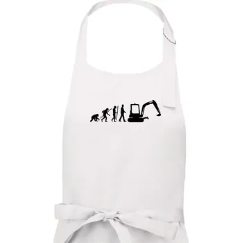 Kuchyňská zástěra Evoluce bagr malý - Pánská zástěra na vaření - Univerzální velikost ( Bílá )