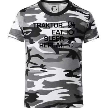 Chlapecké tričko Traktor eat sleep repeat - Dětské maskáčové triko - 122 cm/6 let ( Šedý maskáč )