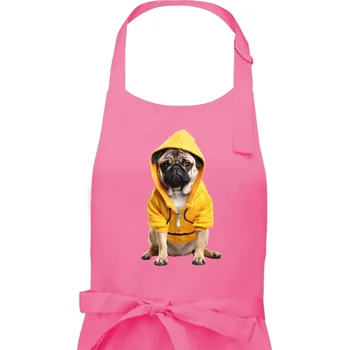 Kuchyňská zástěra Mops v mikině - Pánská zástěra na vaření - Univerzální velikost ( Růžová )