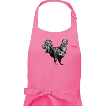 Kuchyňská zástěra Kohout kreslený černobílý - Pánská zástěra na vaření - Univerzální velikost ( Růžová )