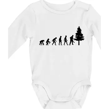 Evoluce dřevorubec - pila a strom - Body kojenecké s dlouhým rukávem - Dlouhý r. do 3 měs ( Bílá )