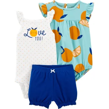 Kojenecká souprava CARTER'S Set 3dílný body na ramínka, body kr. rukáv, kraťasy Blue Orange holka NB/vel. 56