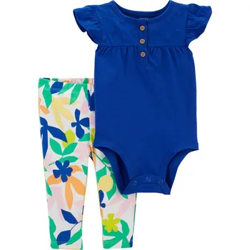 Kojenecká souprava CARTER'S Set 2dílný legíny, body kr. rukáv Cobalt Floral dívka 3m