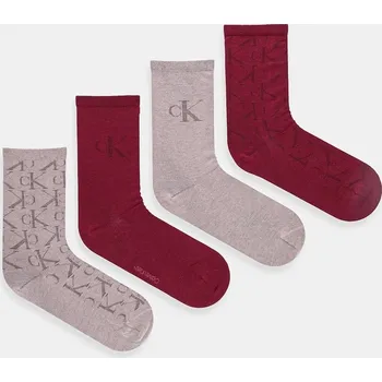 Dámské oblečení Ponožky Calvin Klein Jeans 4-pack 701235366 burgundské 83X, vel. ONE SIZE
