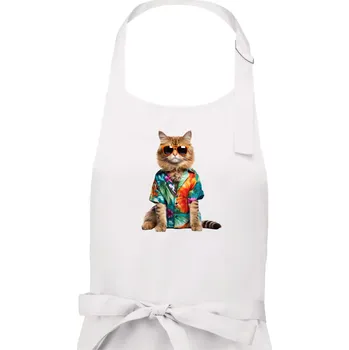 Kuchyňská zástěra Kočka v létě - Dámská zástěra na vaření - Univerzální velikost ( Bílá )